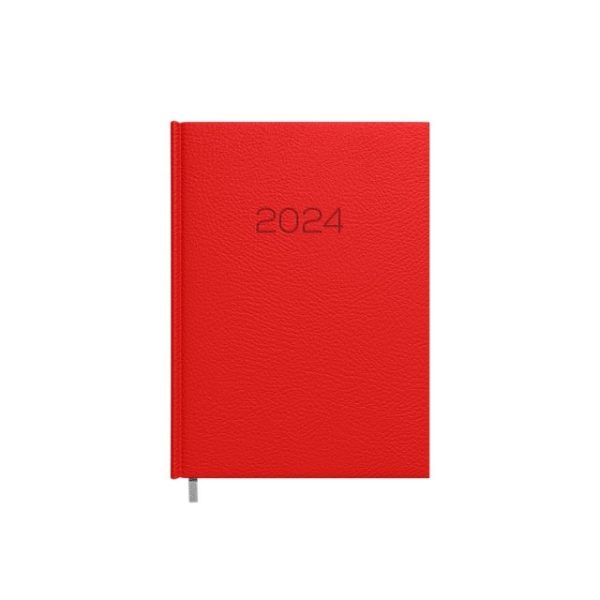 Darbo kalendorius Timer Daytime Prestige 2024 m A5 minkštas PU viršelis raudonos spalvos