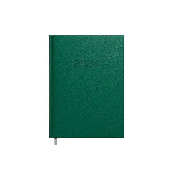 Darbo kalendorius Timer Daytime Prestige 2024 m A5 minkštas PU viršelis tamsiai žalios spalvos